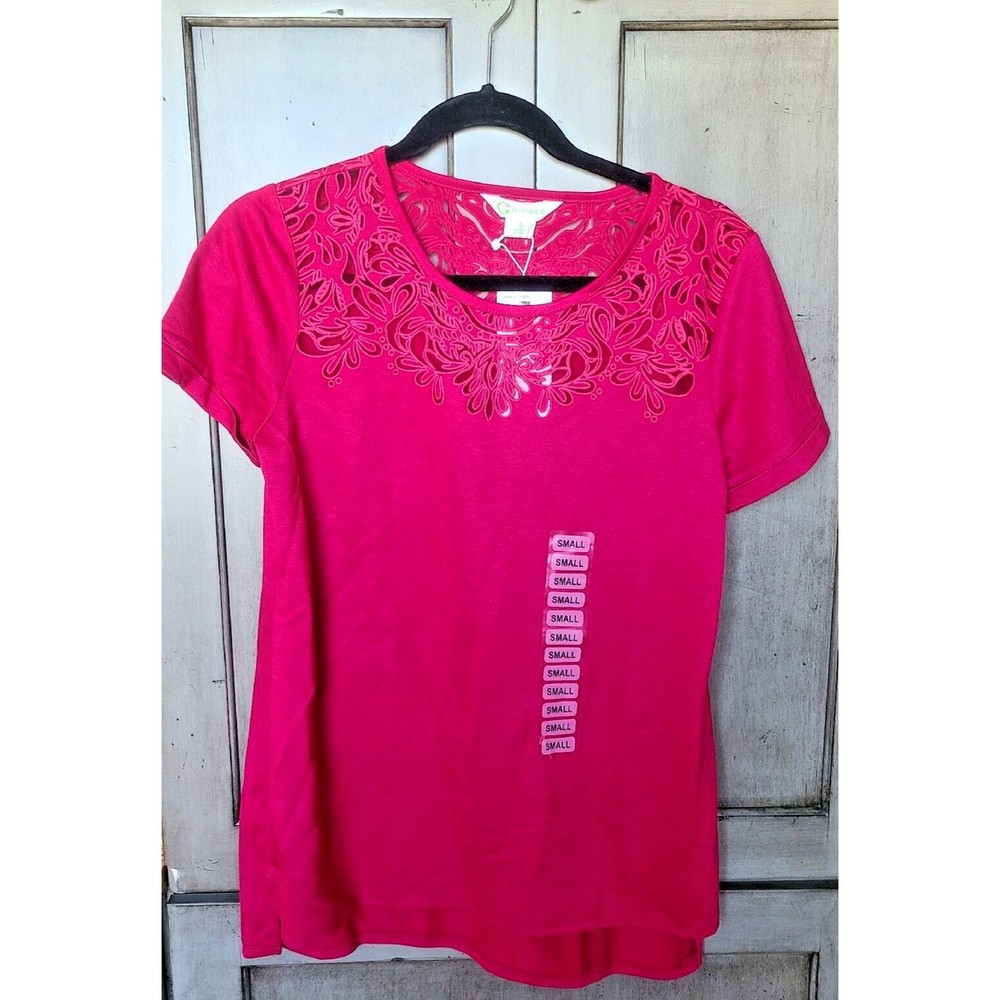NWT Wonder Limited Women's Burnout Tee Pink Knit Top Pullover Shirt Size Small